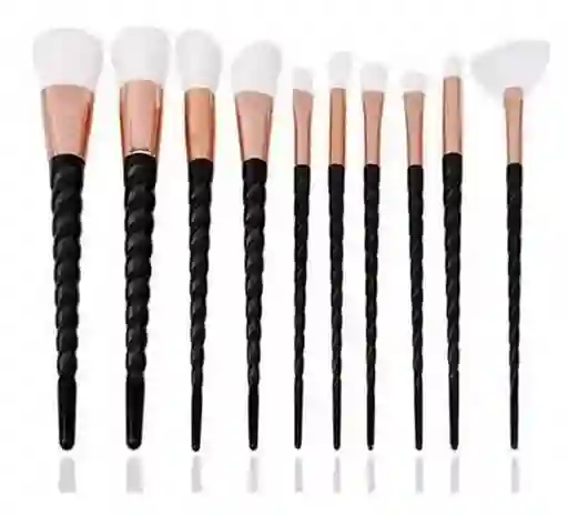 Set 10 Piezas Brochas Pinceles Maquillaje Unicornio Colores