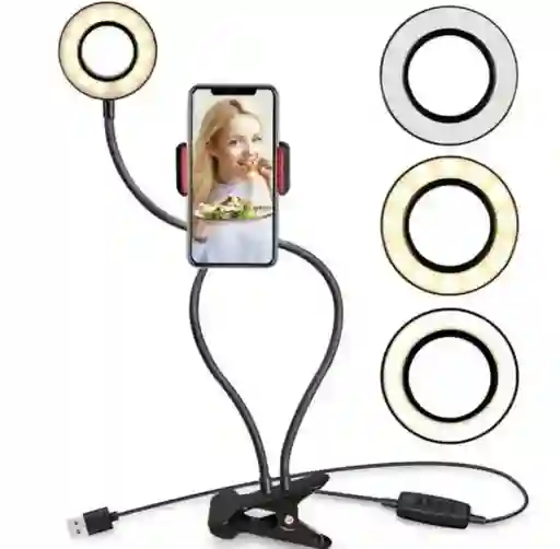 Aro De Luz Led Pinza-gancho Con Soporte Para Celular