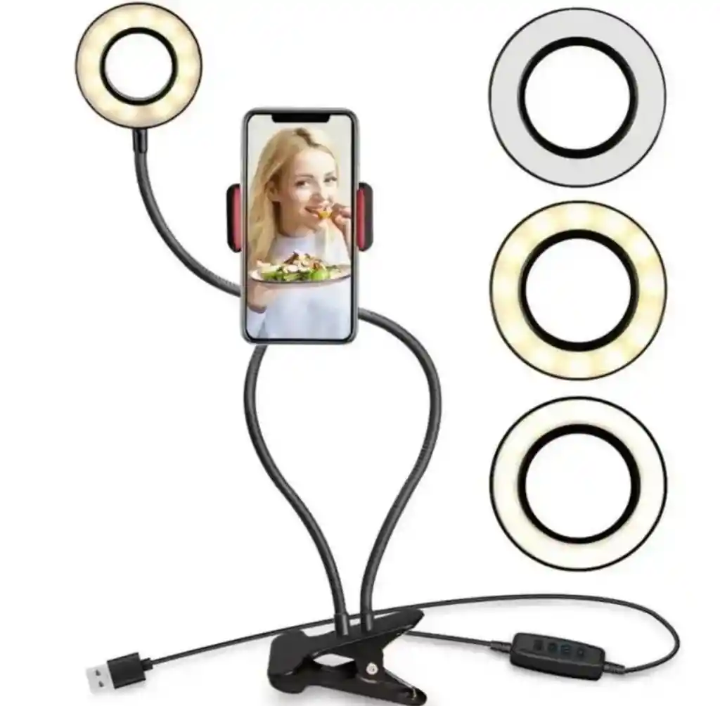 Aro De Luz Led Pinza-gancho Con Soporte Para Celular