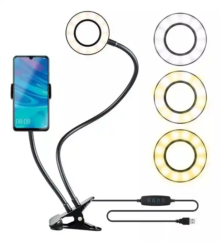 Aro De Luz Led Pinza-gancho Con Soporte Para Celular