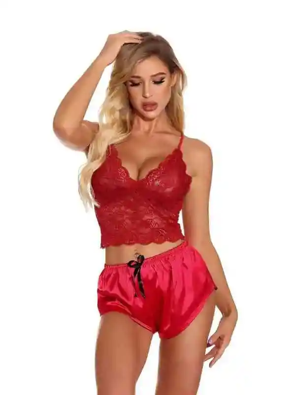 Conjunto Pijama Sexy Rojo Para Mujer