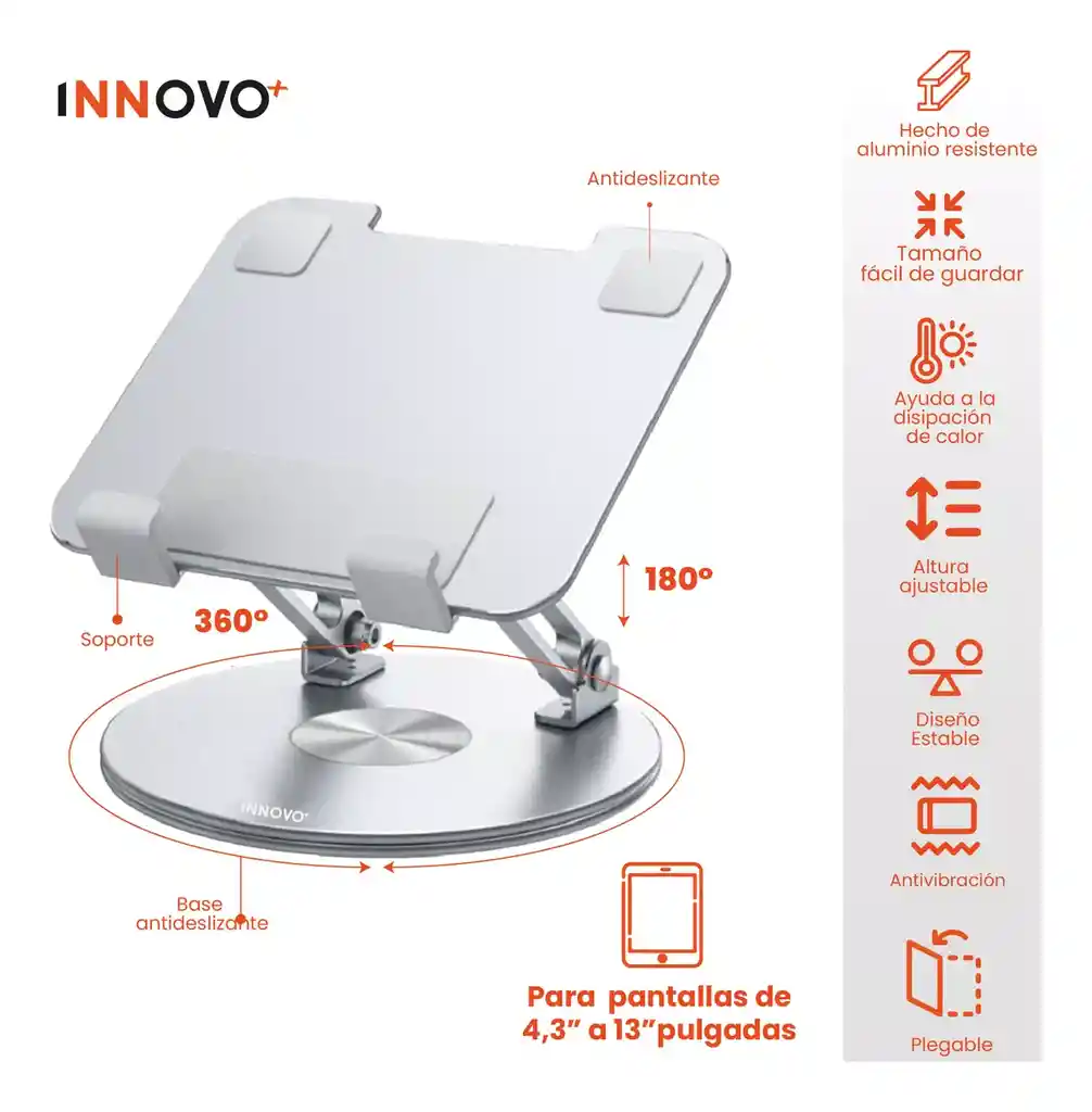 Base Pc Tablet Soporte Ajustable Giratorio Corporativo Metal