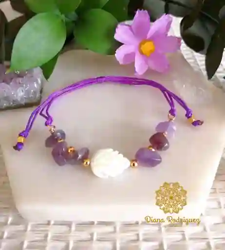 Pulsera Piedra Amatista Dije Hoja En Nacar A Domicilio