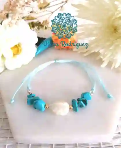 Pulsera Piedra Turqueza Dije Hoja En Nacar A Domicilio