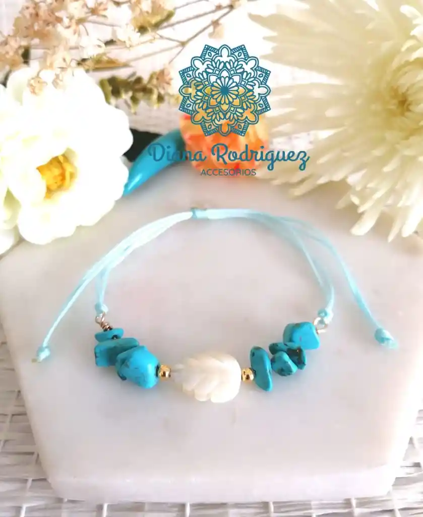 Pulsera Piedra Turqueza Dije Hoja En Nacar A Domicilio