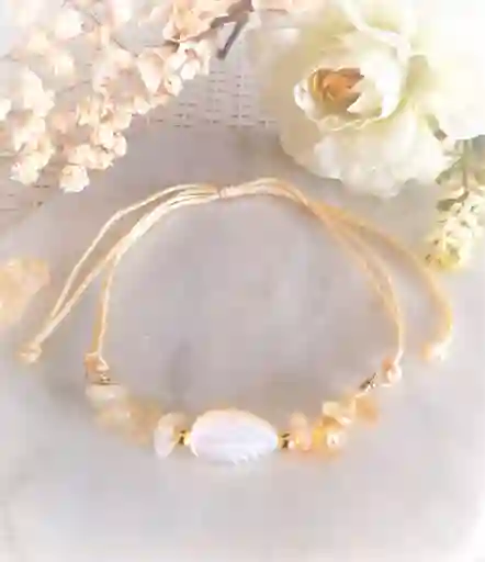 Pulsera Piedra Citrino Dije Hoja En Nacar A Domicilio