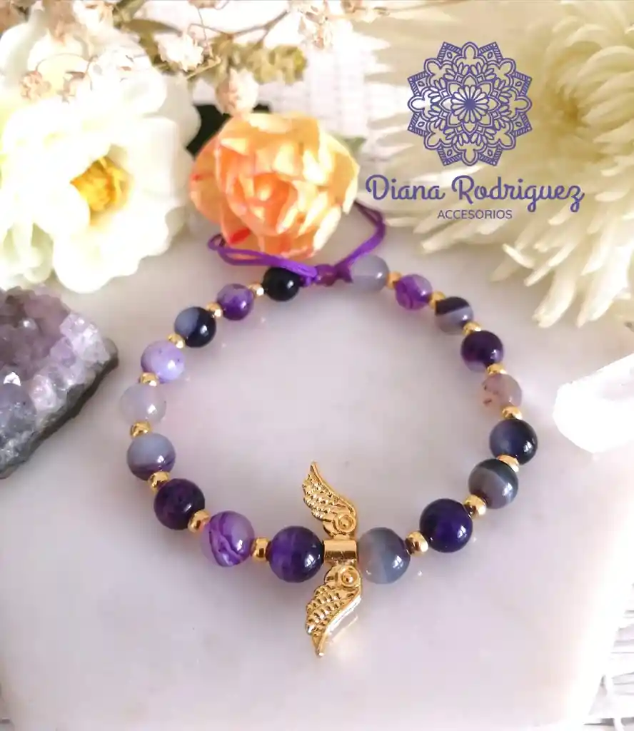 Pulsera Piedras Agatas Dije Angel A Domicilio