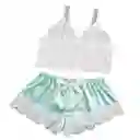 Conjunto Pijama Sexy Para Mujer Blanco Con Verde