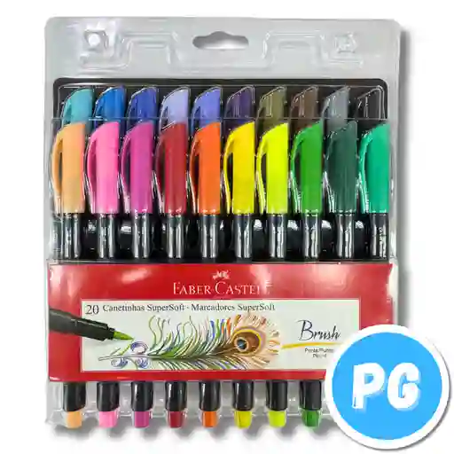 Paquete Marcador Faber Castell Punta Pincel Supersoft X20 Unds Surtido Lettering