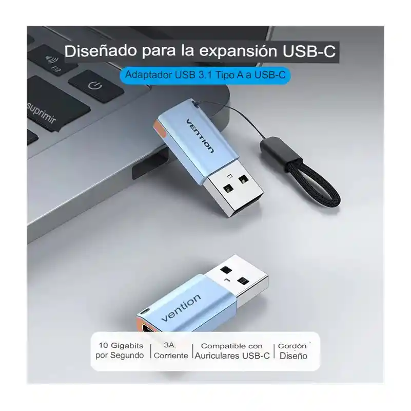 Adaptador Usb 3.1 Macho A Usb-c Hembra Llavero Marca Vention