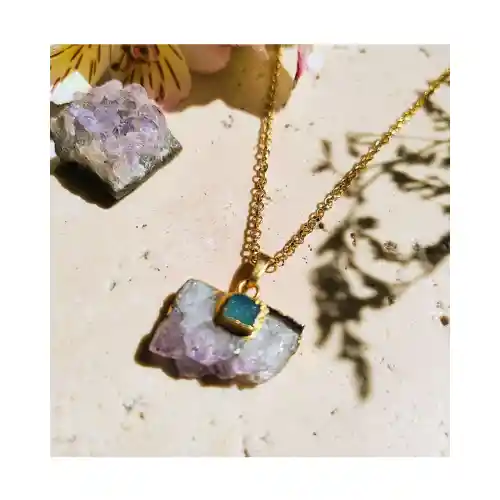 Colla Para Mujer Piedra Cuarzo Amatista, Piedra Druza En El Centro A Domicilio