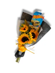 Bouquet De 3 Girasoles Y Hot Wheels