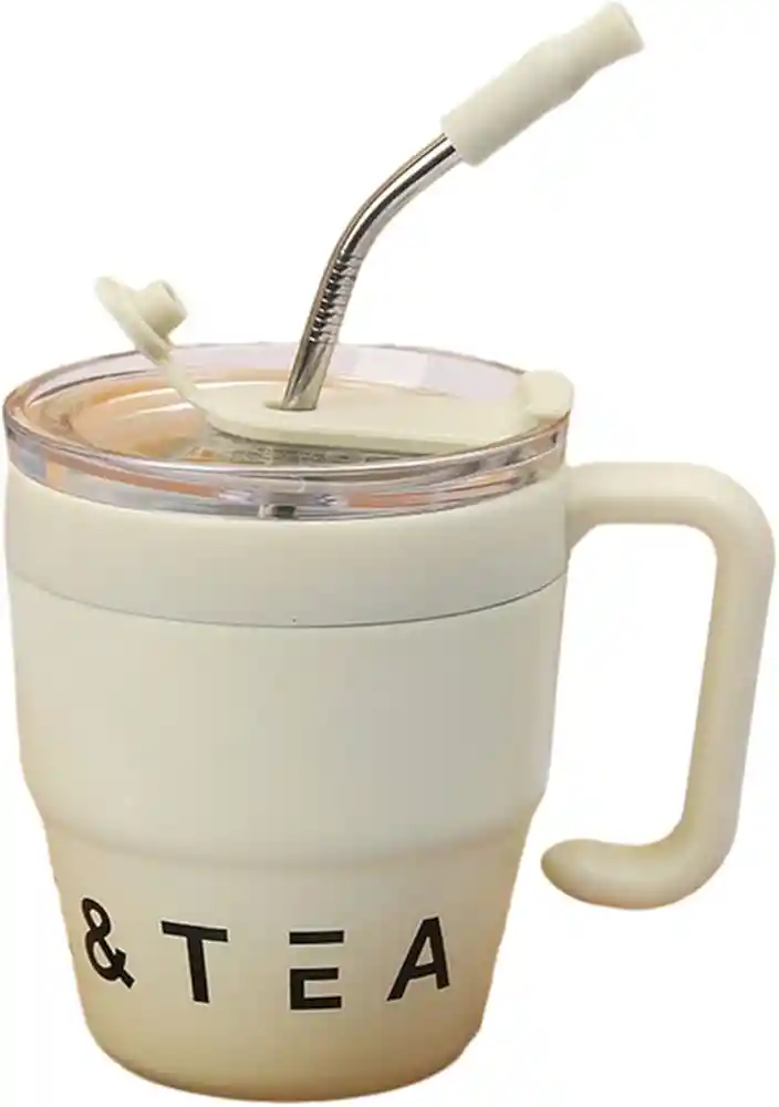 Taza De Café Portátil Con Tapa De Pajilla, Taza Aislada De 16.2 Fl Oz,