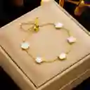 Pulsera Trebol Clov Piedra Blanca Dorado Rodinado