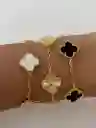 Pulsera Trebol Clov Piedra Negra Dorado Rodinado