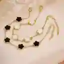 Pulsera Trebol Clov Piedra Negra Dorado Rodinado