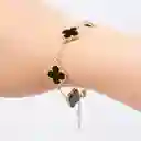 Pulsera Trebol Clov Piedra Negra Dorado Rodinado