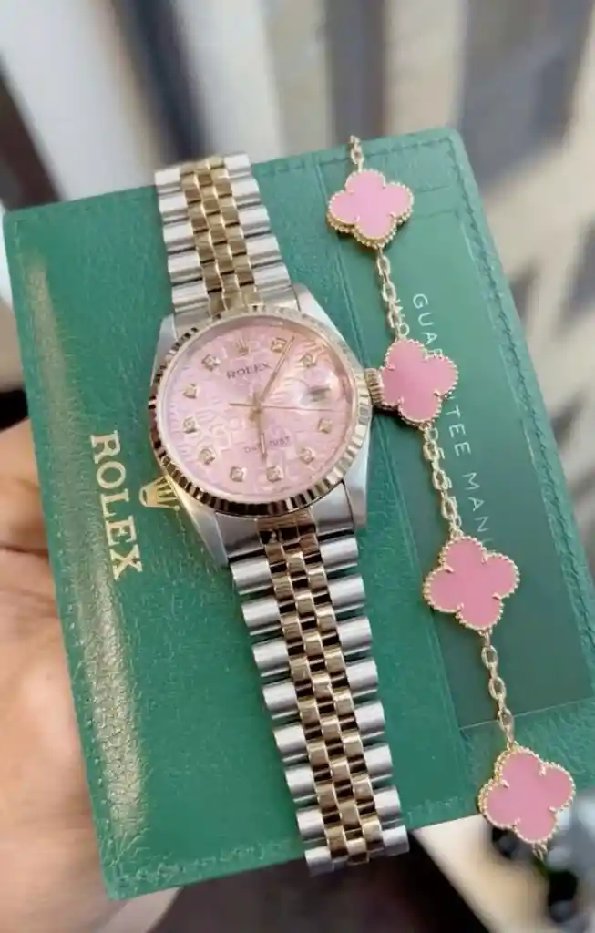 Pulsera Trebol Clov Piedra Rosada Dorado Rodinado