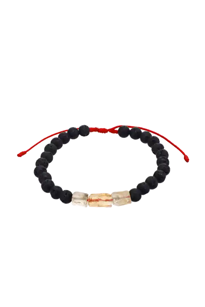 Pulsera Piedra Volcanica Citrino Hilo Rojo