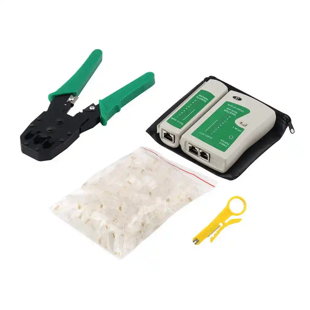 Kit De Ponchadora Rj45, Rj11 Más Tester Mas 100 Conectores