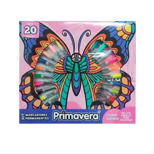 Kit De Marcadores Surtidos Punta Delgada X20 | Incluye Libro Para Colorear - Primavera