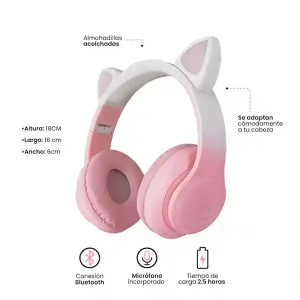 Diadema Gato Inalambricos Bluetooth Fm Luces