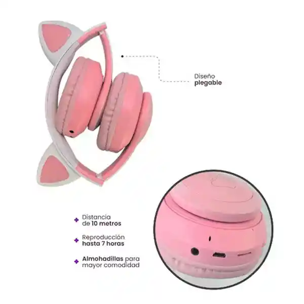 Diadema Gato Inalambricos Bluetooth Fm Luces