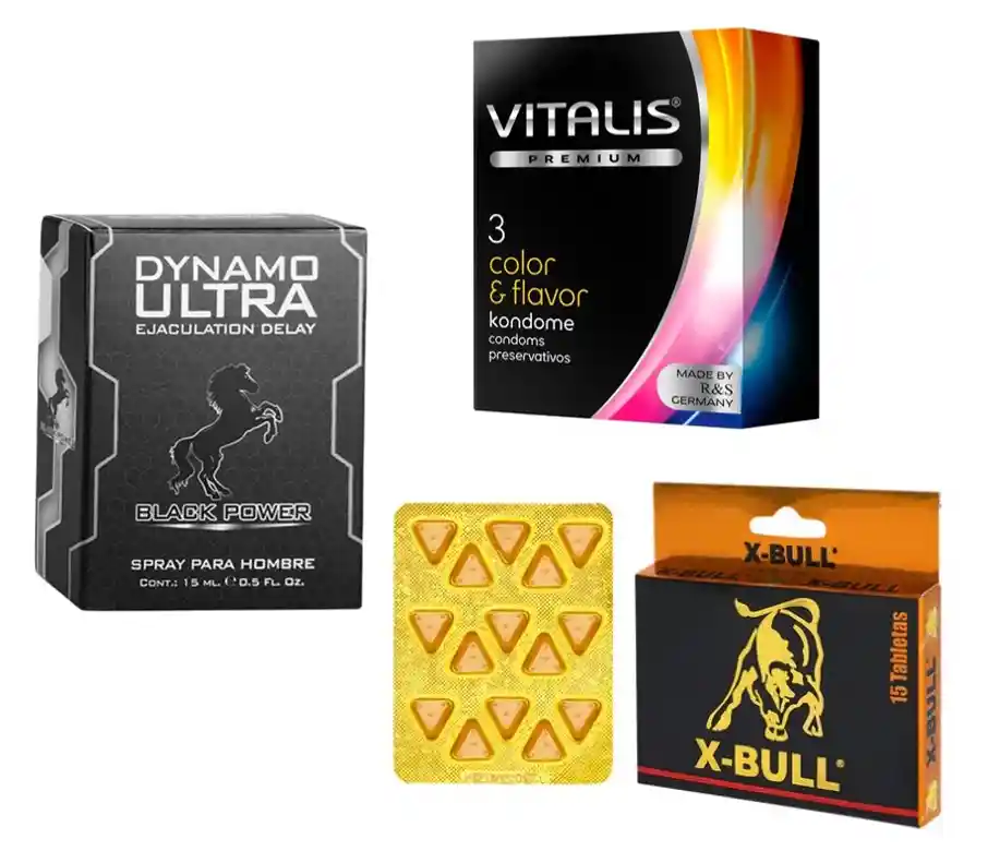 Kit Retardante Dynamo + Potenciador X-bull X15 + Condon Sabores X3