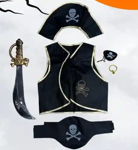 Kit Pirata Chaleco, Espada, Parche , Accesorios, Cosplay Disfraz Halloween