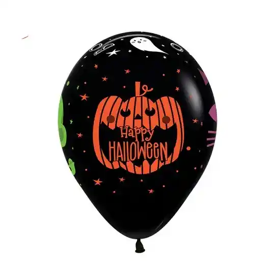 R-12 Globos Bombas Happy Halloween Friends Fashion Negro X12 Unds