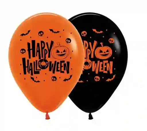 R-12 Globos Bombas 2 Caras Happy Halloween Fashion Surtido Negro Naranja X12 Unds