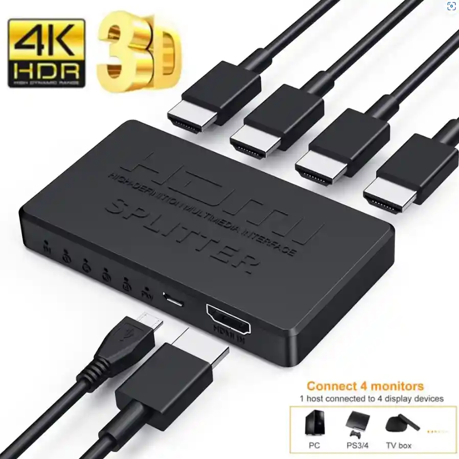 Splitter 1x4 Para Multiplicar Señal Hdmi Full Hd Ver 1.4 2k 4k Envios Al Cobro