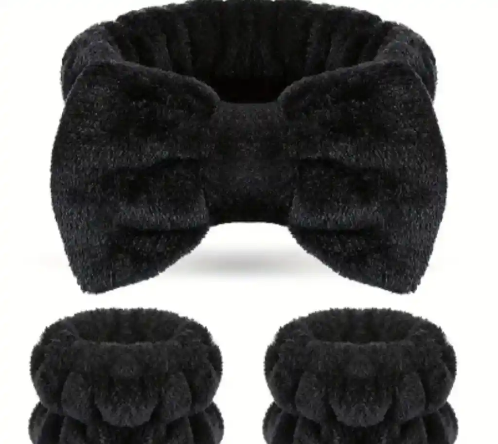 Diadema Y Muñequeras Color Negra Para Skincare