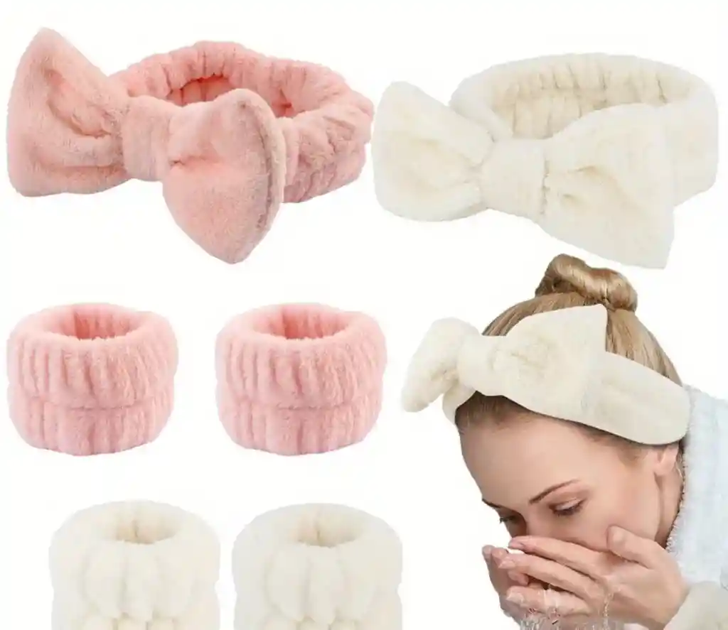 Diadema Y Muñequeras Color Rosa Para Skincare