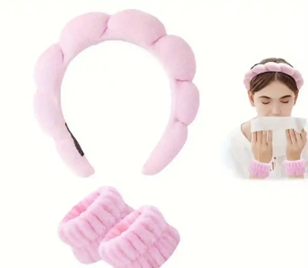 Diadema Skincare Con Muñequeras Color Rosa