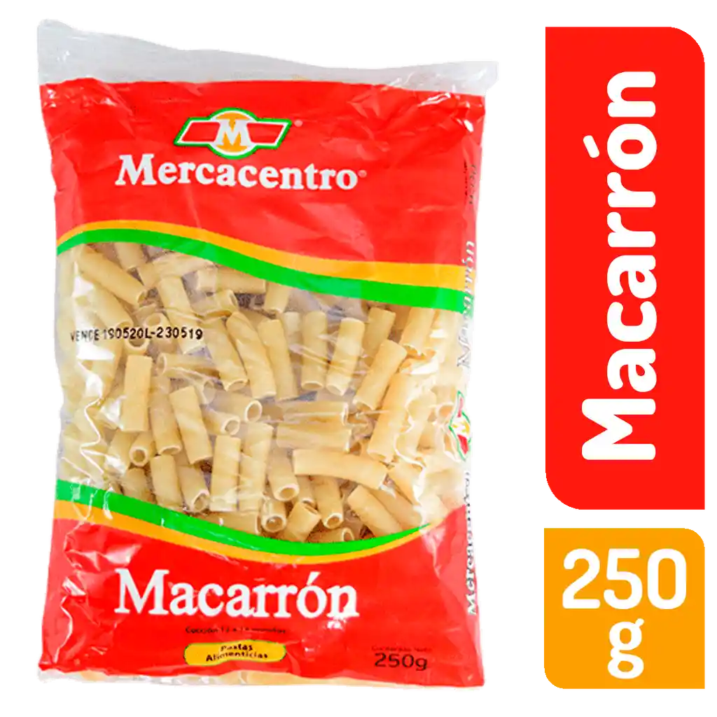 Pasta Mercacentro Macarron 250 G