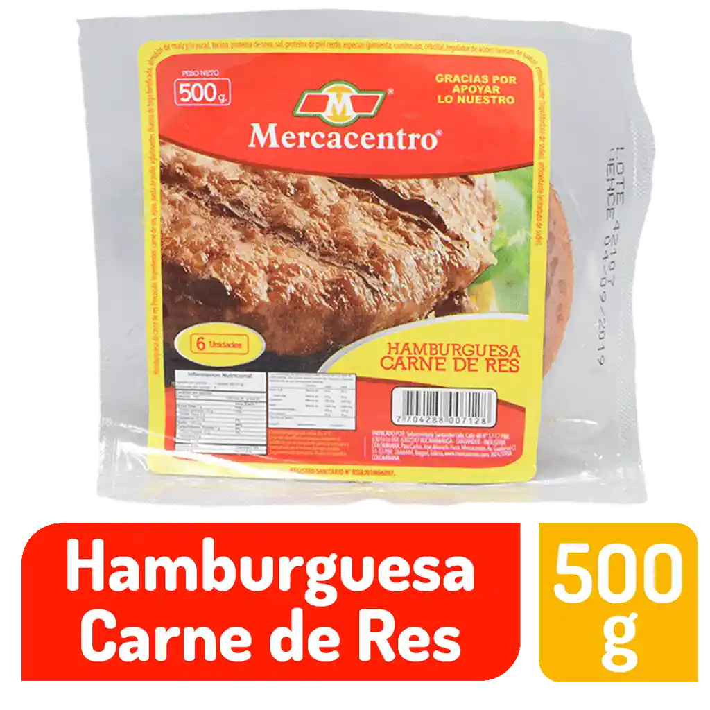 Hamburguesa De Res Mercacentro 500 G