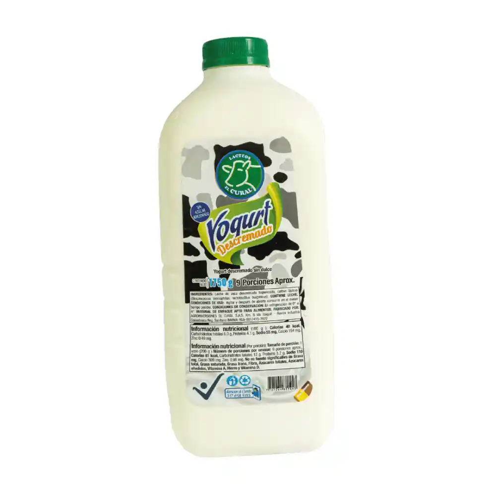 Yogurt El Cural Descremado X 1750 G Sin Azúcar