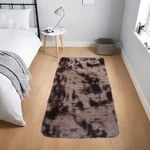Alfombra Tapete Pie De Cama Peludo Cafe 60 X 110cms