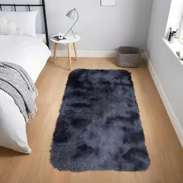 Tapetes Pie De Cama Peludos Antideslizante Gris Matizado 50*80 Cms