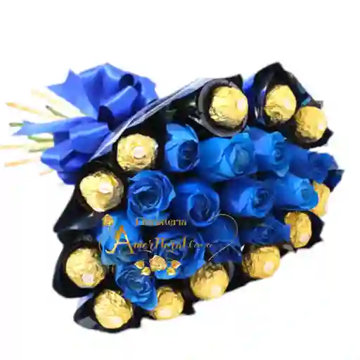 Bouquet De Rosas Azules Y Chocolates