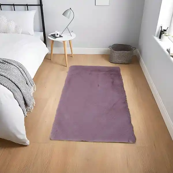 Tapete Pie De Cama Antideslizante Piel Conejo Sintetico Rosa 50 X 80cm
