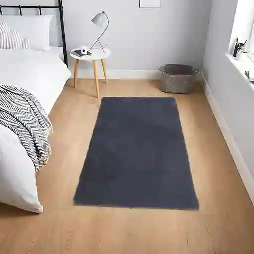 Tapete Pie De Cama Antideslizante Piel Conejo Sintetico Gris Oscuro 50 X 80cm