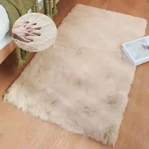 Tapete Pie De Cama Antideslizante Piel Conejo Sintetico Beige 50 X 80cm
