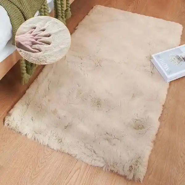 Tapete Pie De Cama Antideslizante Piel Conejo Sintetico Beige 50 X 80cm