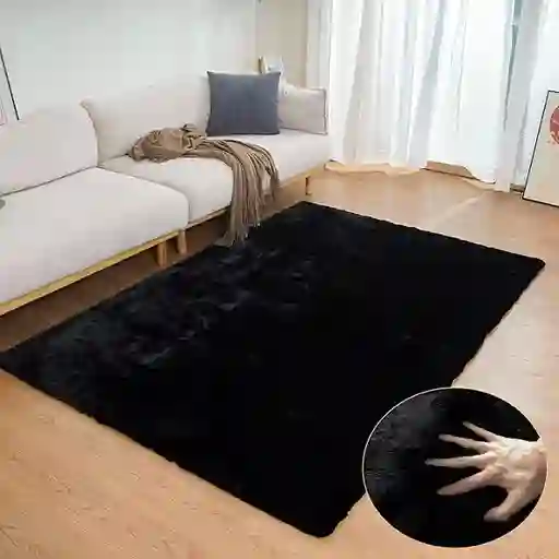 Tapete Alfombra Antideslizante Piel Conejo Sintetico Negro 120 X 170cm