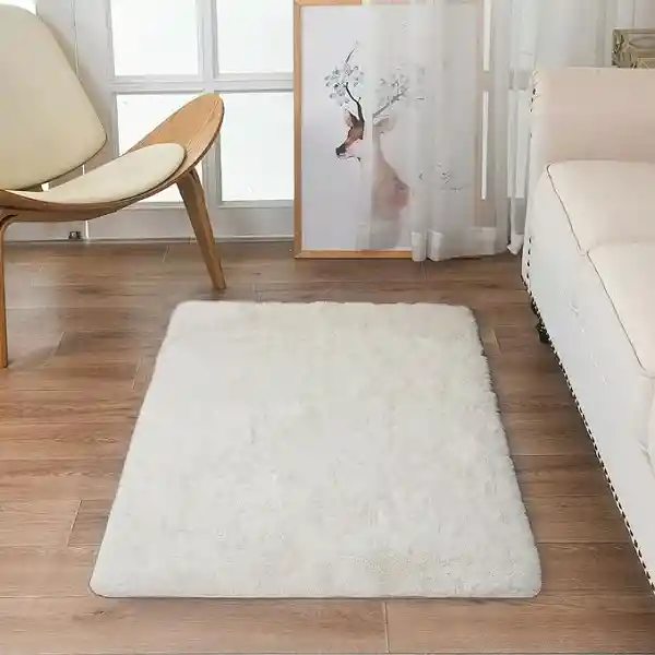 Alfombra Tapete Peludo Blanco Antideslizante 120 X 170cms