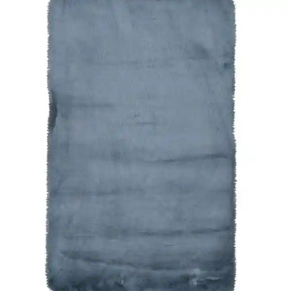 Tapete Pie De Cama Antideslizante Piel Conejo Sintetico Azul 50 X 80cm