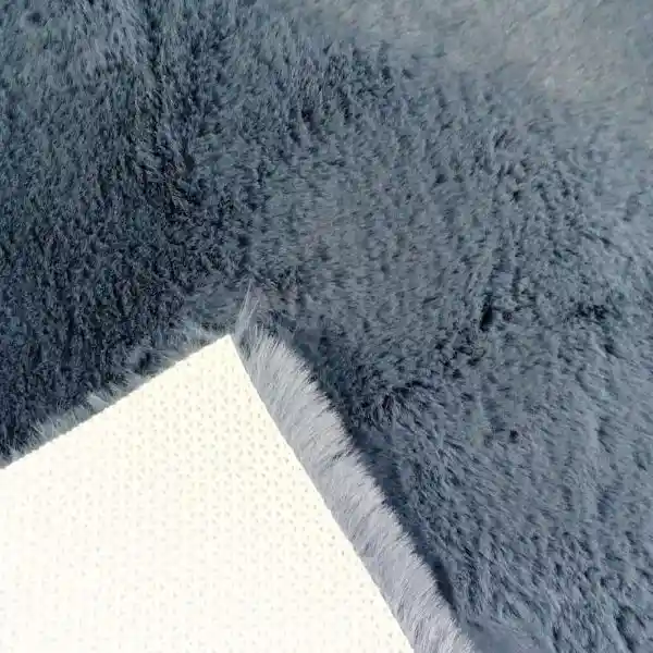 Tapete Pie De Cama Antideslizante Piel Conejo Sintetico Azul 50 X 80cm