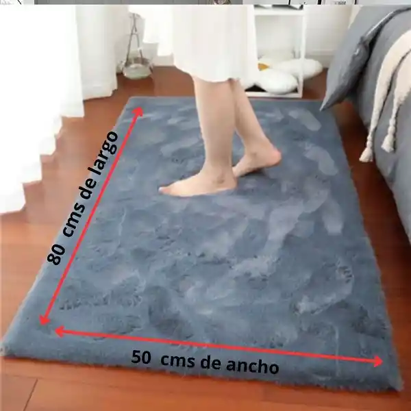 Tapete Pie De Cama Antideslizante Piel Conejo Sintetico Azul 50 X 80cm
